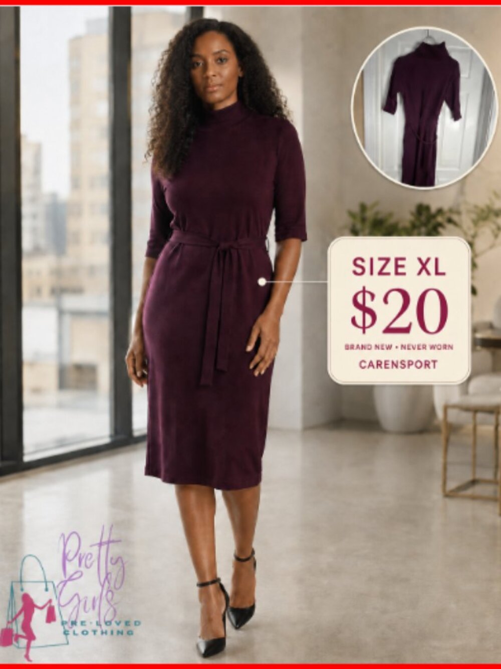This plum belted sweater dress